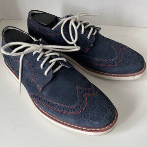GBX Men's Dark Blue Suede Leather Shoes – Red Stitching – Size 9.5 US
